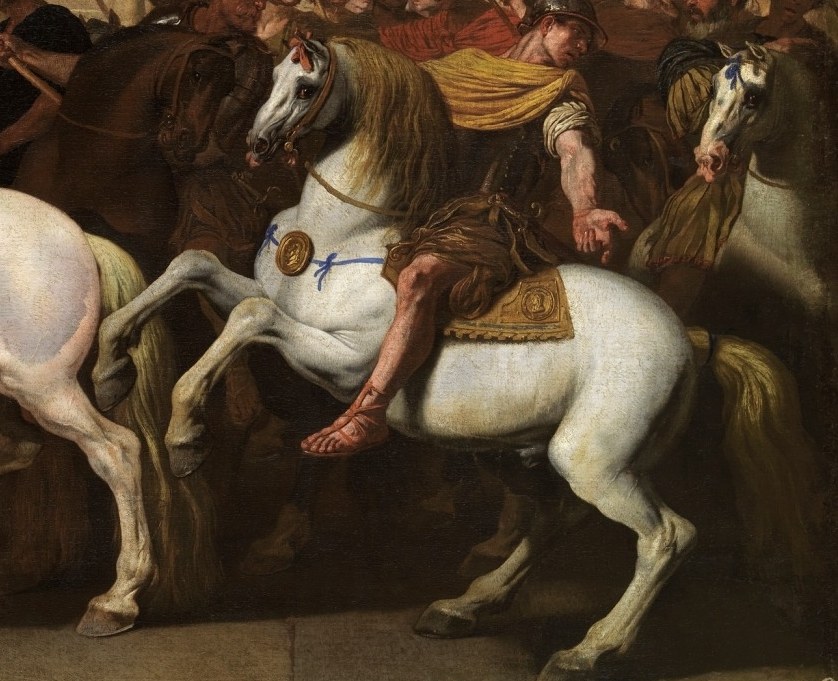 Look closely at the soldier's horse on the right.