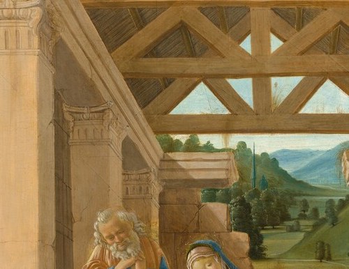 A sovereign act from an utterly vulnerable figure; the raised hand charges a scene of submission with a reversal of power that is the painting's core theological paradox.