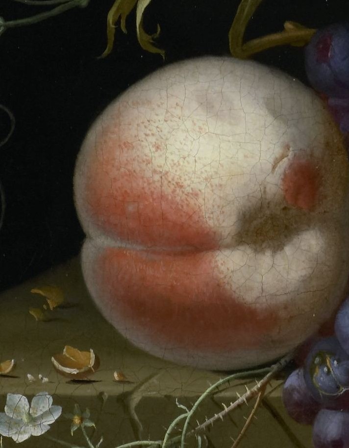 He used light and shadow, chiaroscuro, to make fruits glow.