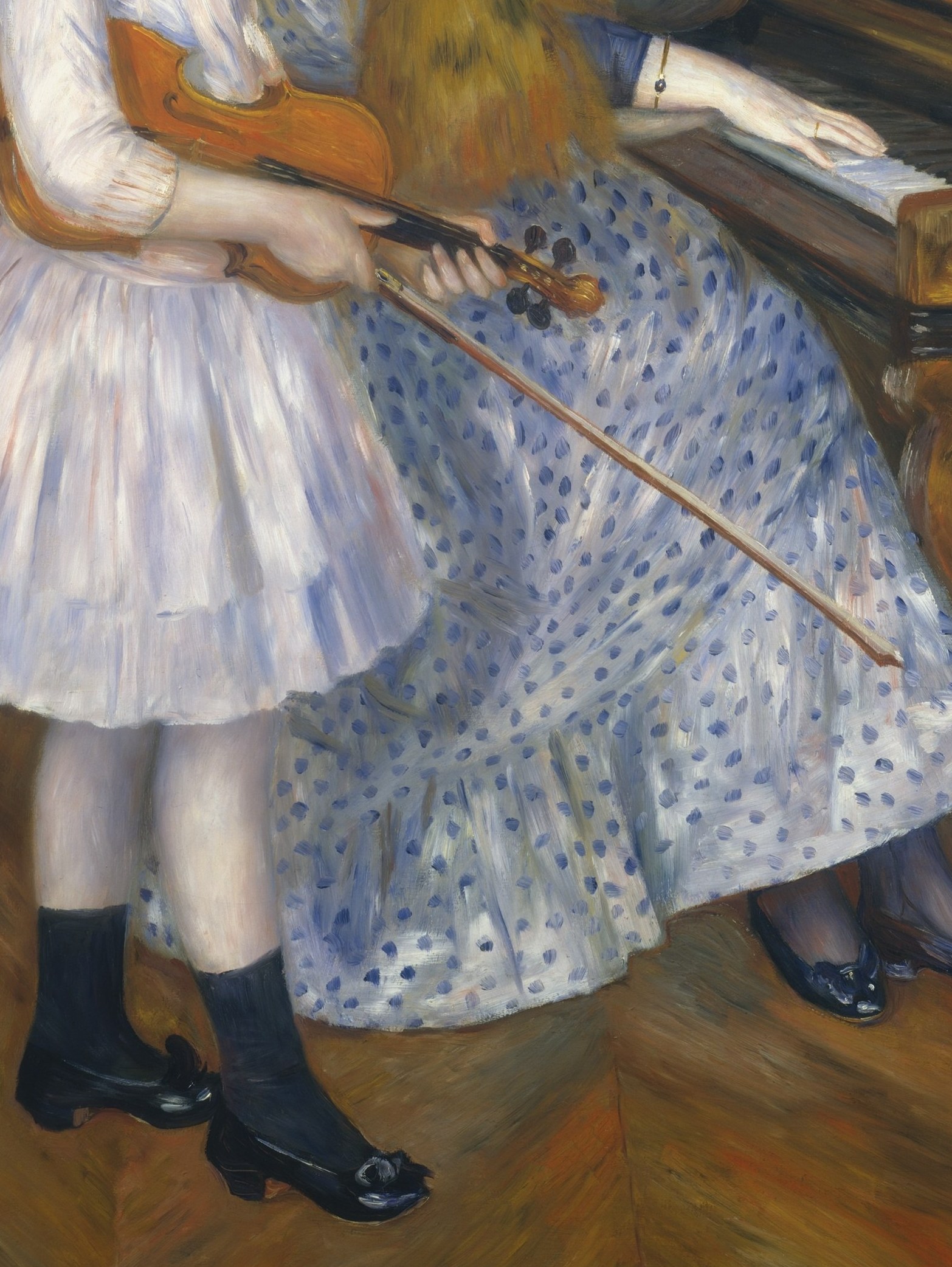 The most saturated passage in the painting and the element reviewers found jarring; Renoir's intensified hues are most visible here, marking his stylistic pivot of the late 1880s.