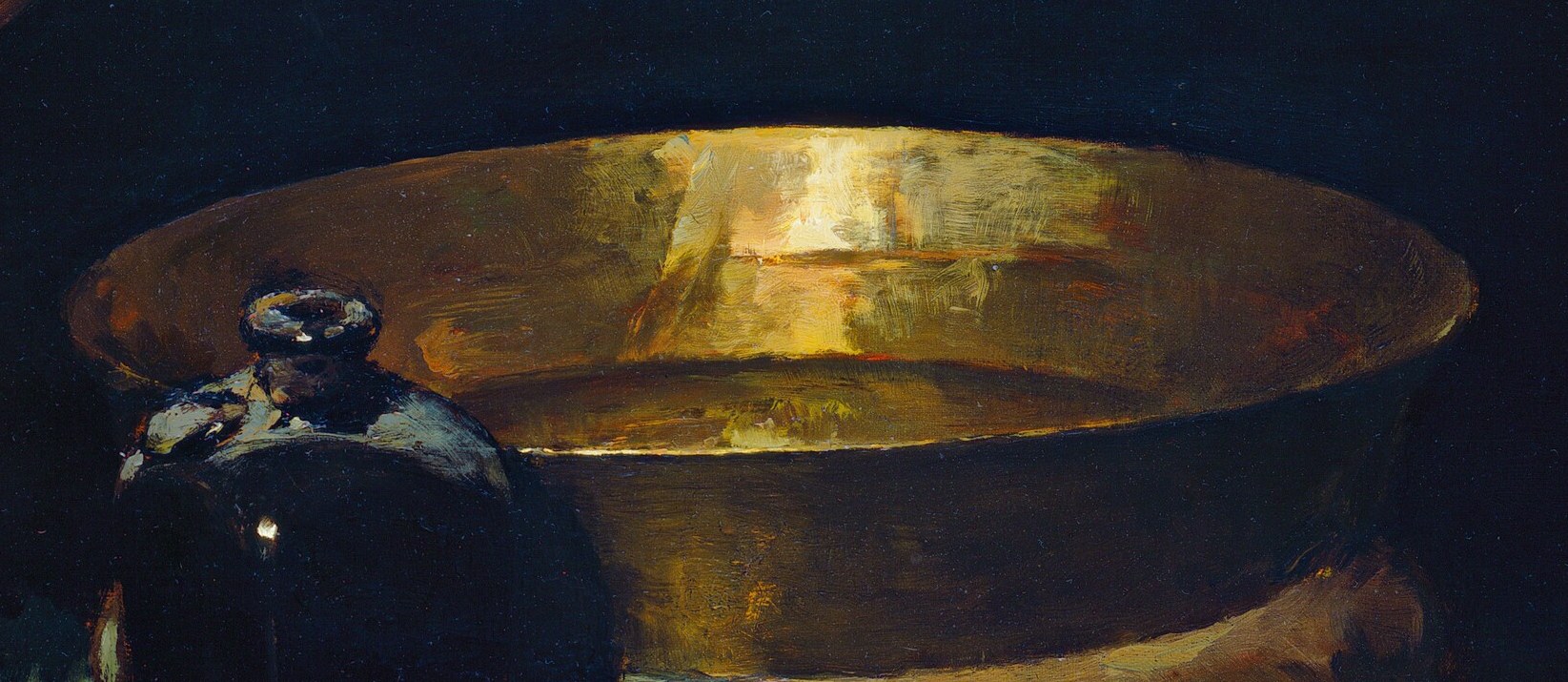 He uses strong light and shadow, called chiaroscuro, for depth.