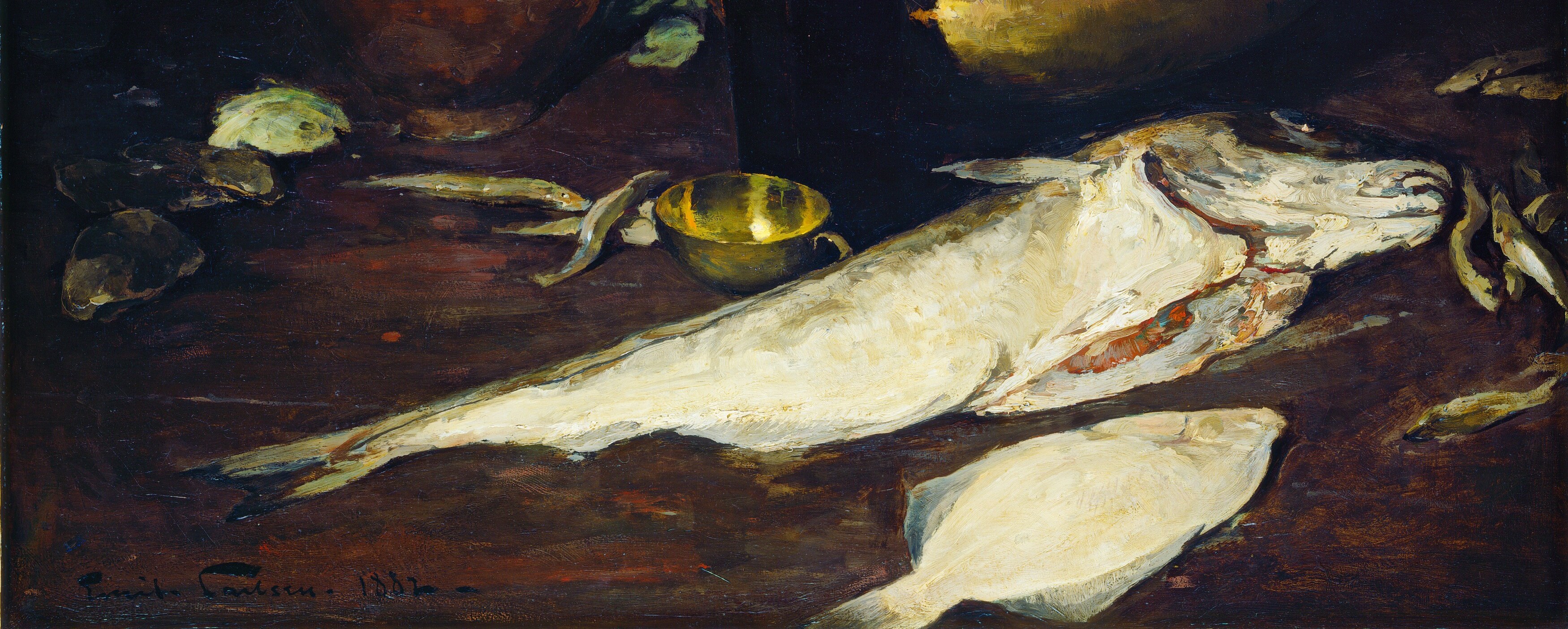 The rich, dark wood provides a grounding base for the still life, its texture subtly rendered.