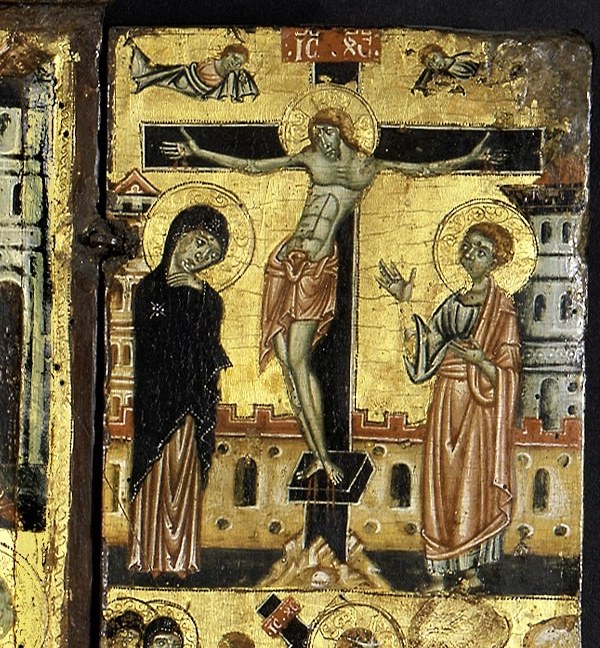 These smaller scenes show Christ's suffering and sacrifice.