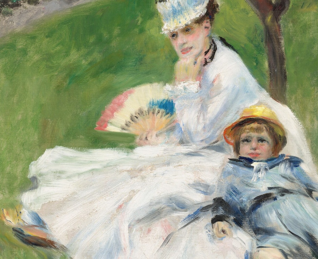 The swelling fabric dominates the canvas; Renoir's loose brushwork captures the play of dappled sunlight across the folds, demonstrating core Impressionist technique