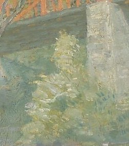 These solid, textured forms anchor the bridge and contrast with the delicate foliage, hinting at permanence.