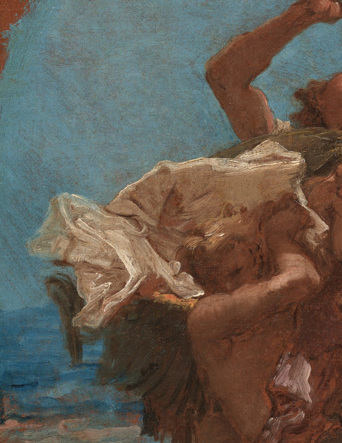 Now the white linen. Pure brushwork passing for cloth in motion.