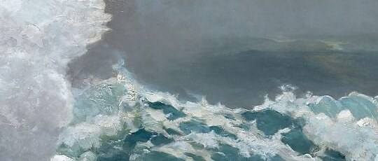 Homer's most virtuoso passage: the curl catches light from above, creating a luminous arc that separates stormy sky from dark sea