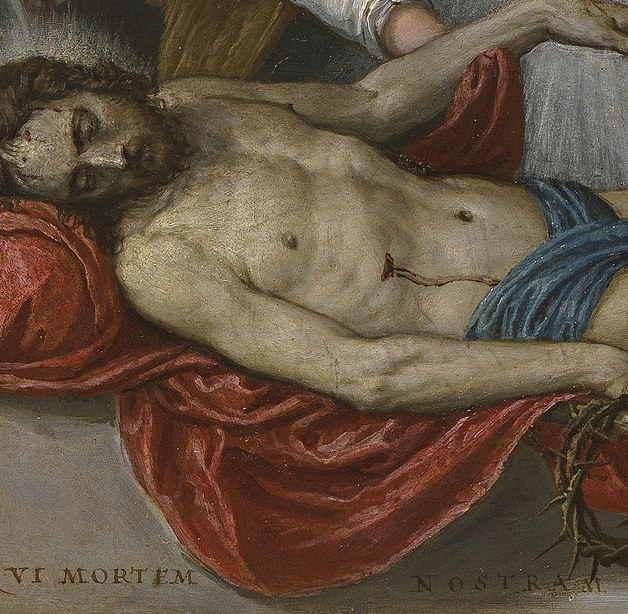 Christ’s body lies pale and still.