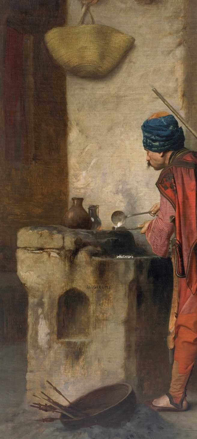 Then to the man in the blue turban, who turns his back to us.