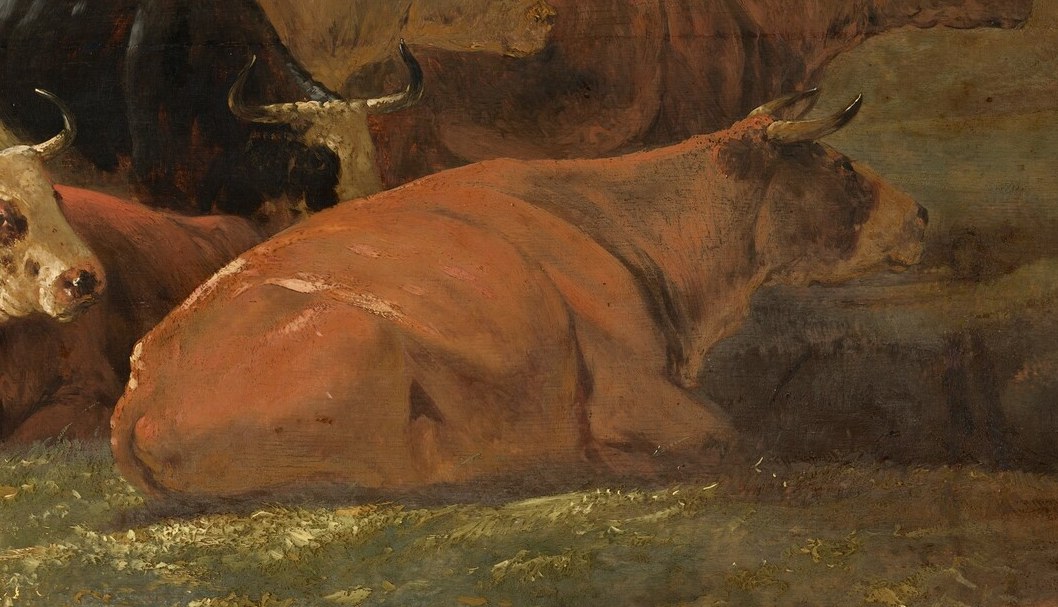 Its warm color and relaxed posture contribute to the overall sense of pastoral tranquility.