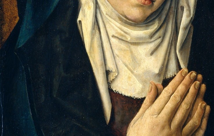 Fingers interlock with visible tension, the knuckles pale , a close-up would show devotion edging toward anguish