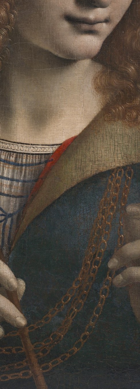 A serene young martyr holding the arrows of his death.