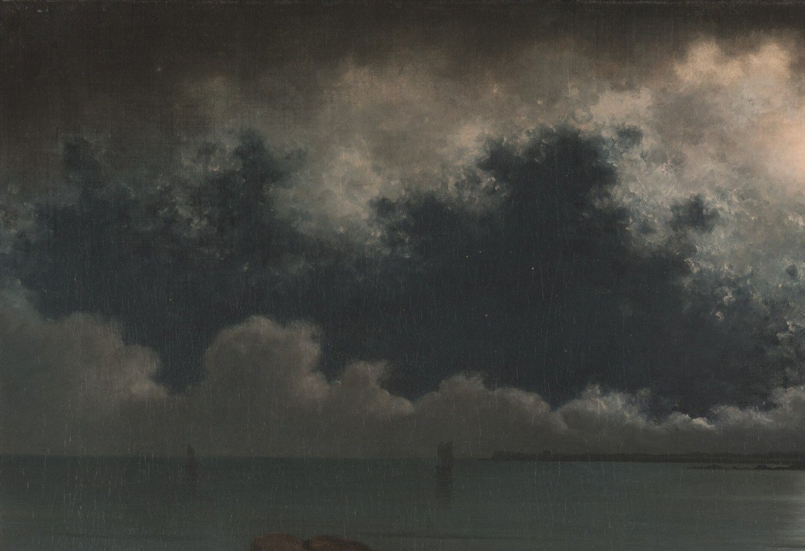 Nearly black yet volumetrically modeled interior , the weight pressing toward the horizon sets the ominous mood and makes the central glow feel miraculous by contrast.