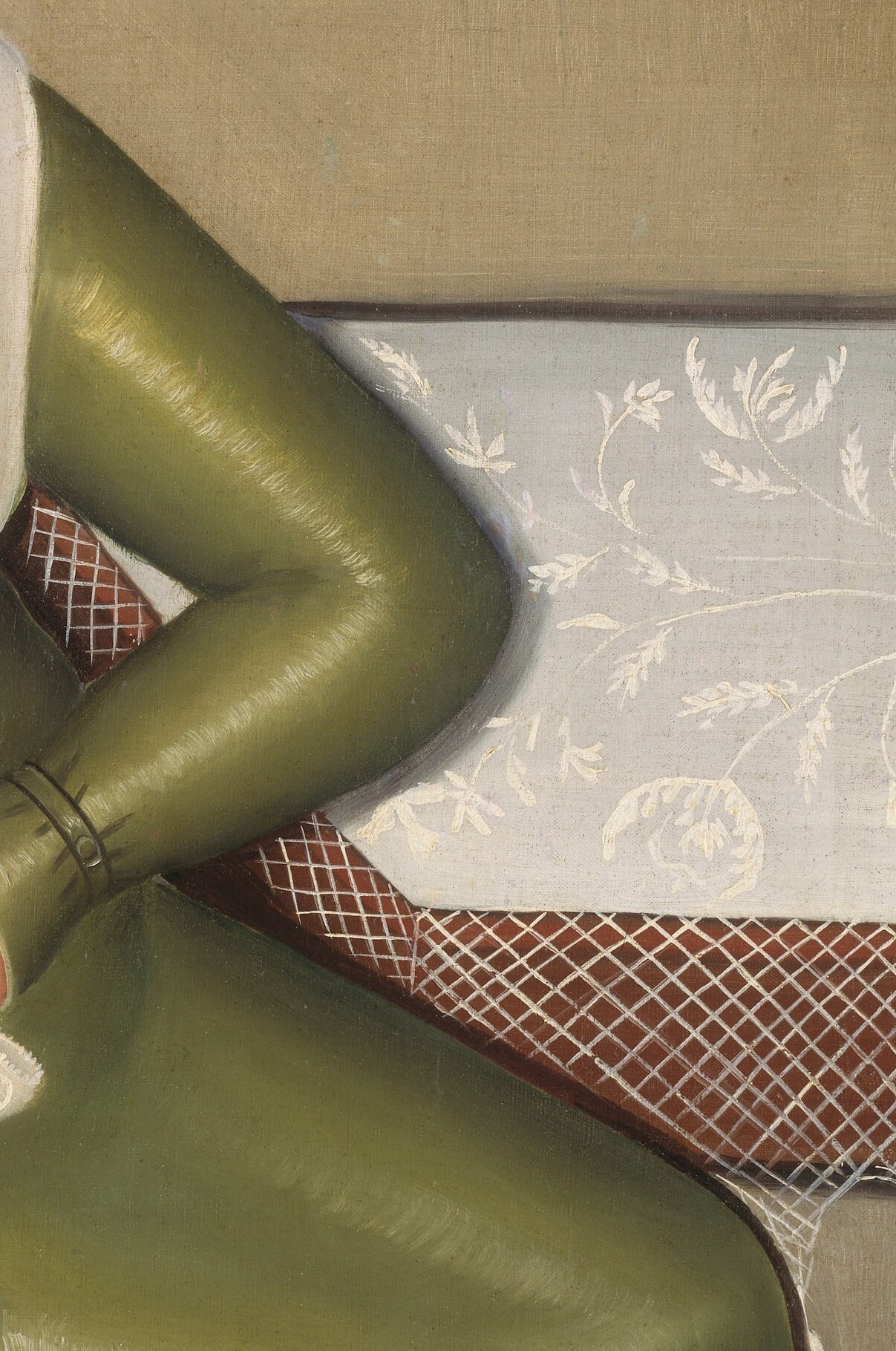 Her needlework is the painting's entire stated subject.