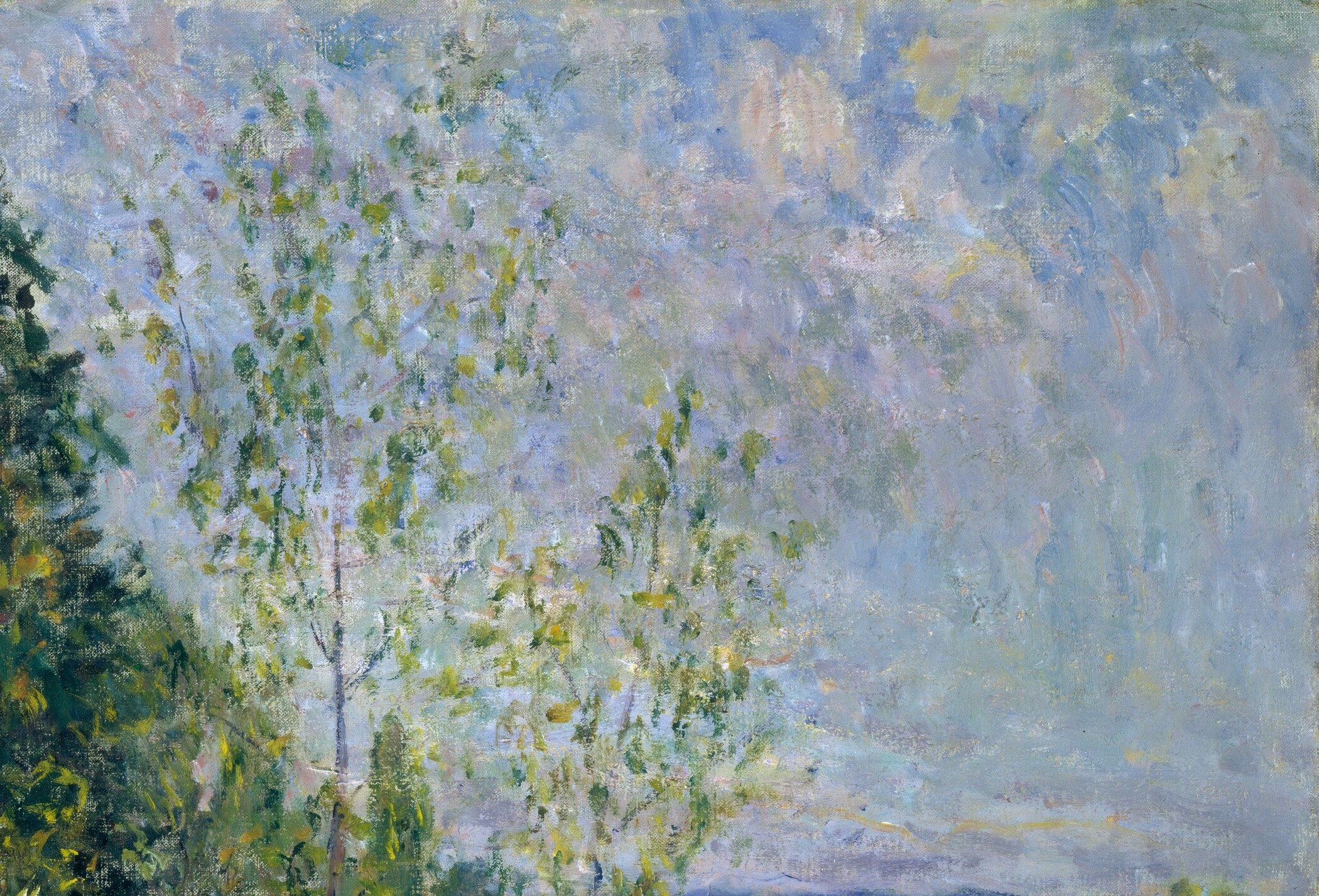 Sisley treats the sky as an equal partner to the land; the broken cloud cover explains the soft, diffuse light across the whole scene