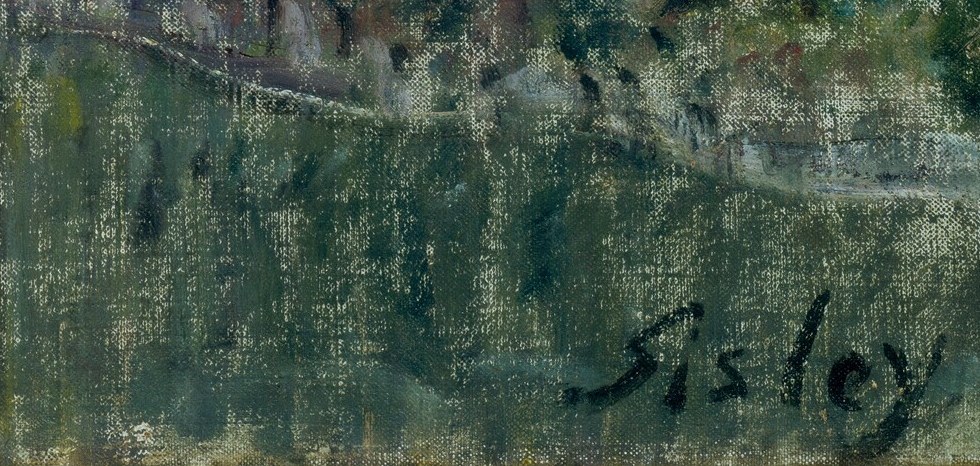 A marginal detail that grounds provenance; the casual cursive script matches the unpretentious directness of the whole composition