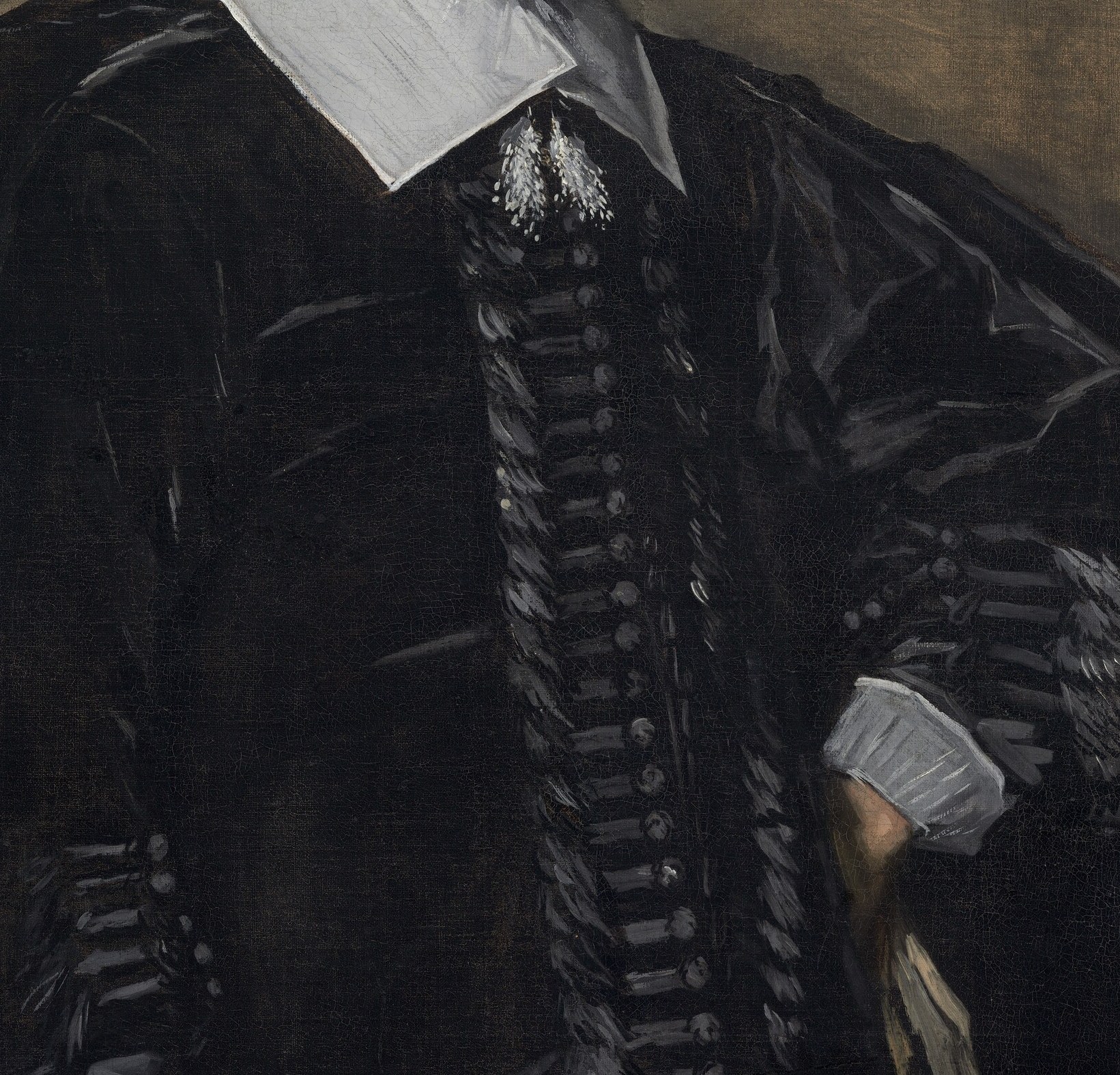 The painter used loose brushwork on the silk doublet.
