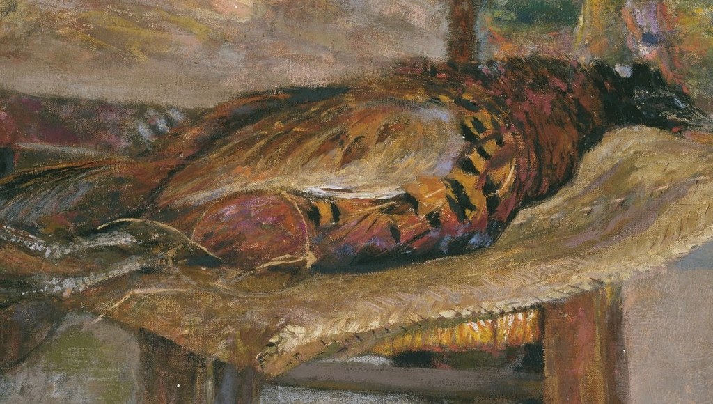 Its feathers contain every color this painting can offer.