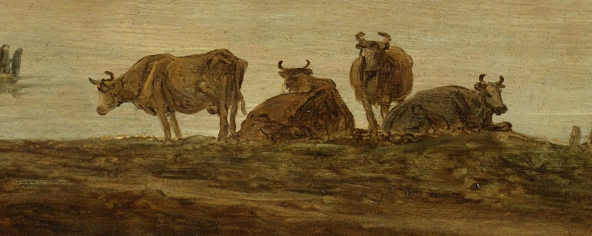 These animals add a touch of pastoral life and grounding to the scene, their presence suggesting the rural context of the Rhine.