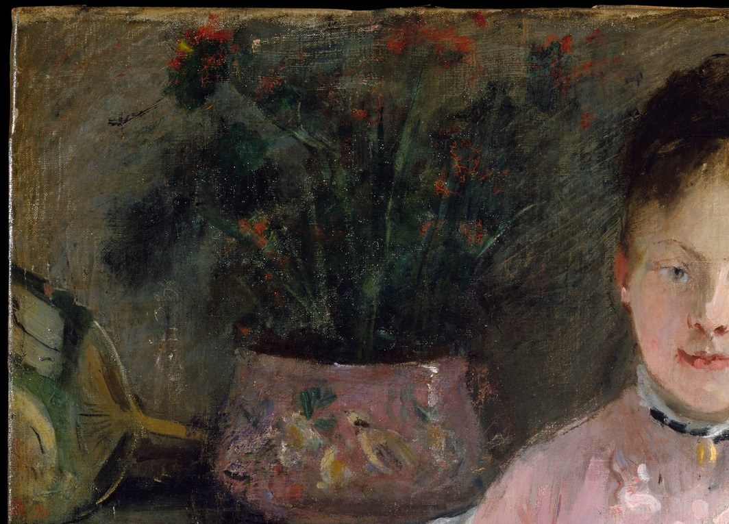 In this corner, she paints pure atmosphere. The leaves dissolve into air.