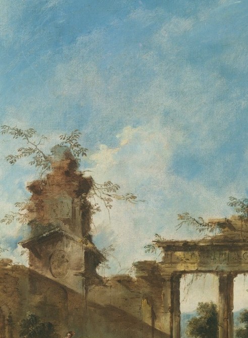A Roman arch frames a dreamy, infinite lagoon.
