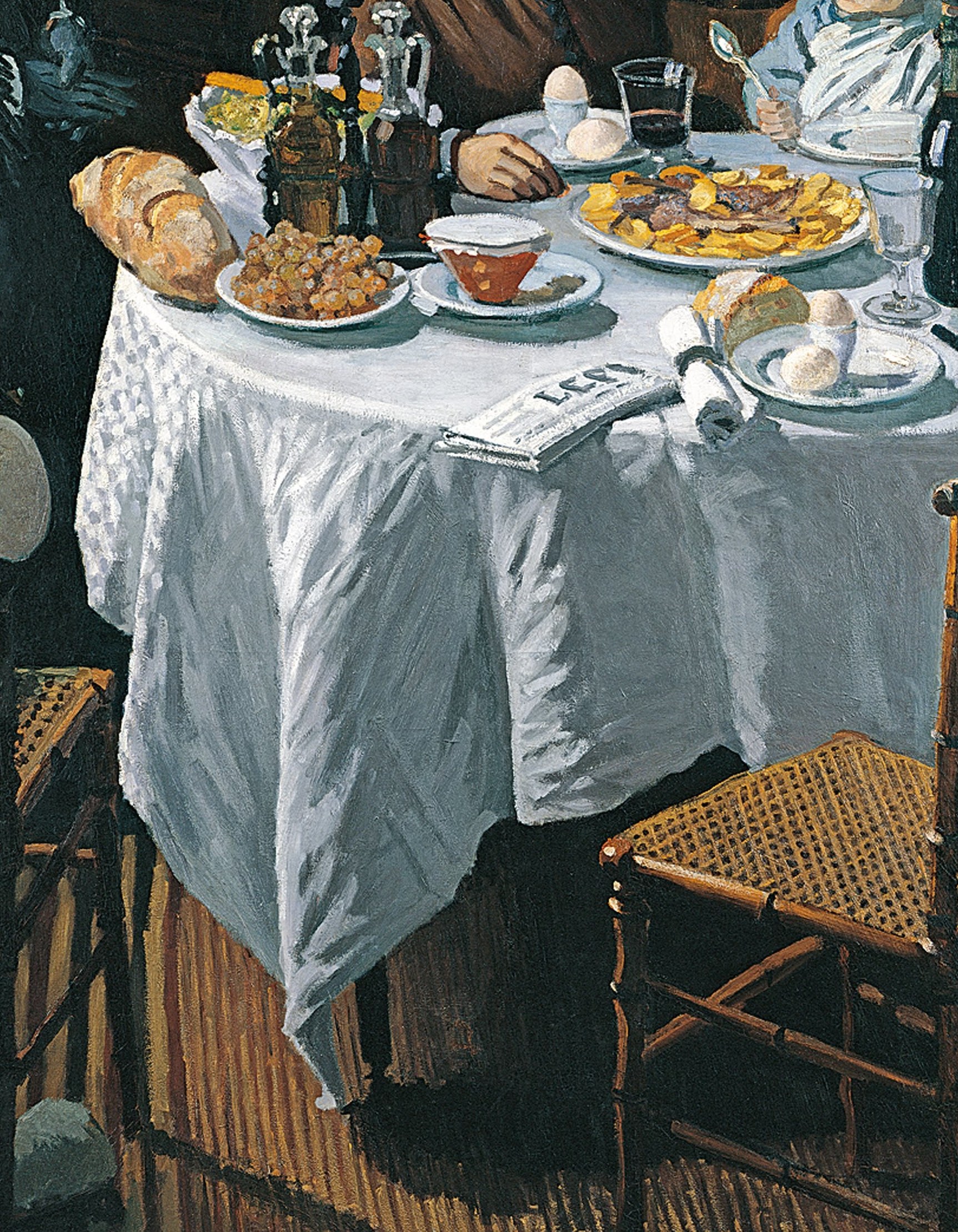 The rendering of light and shadow on the fabric showcases Monet's early skill in capturing texture and volume.