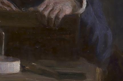 Look at his hands, deep in the work.
