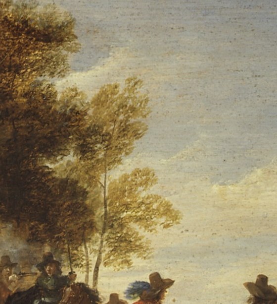 The raised blade mid-swing is the painting's dramatic apex , viewer feels the instant before impact.