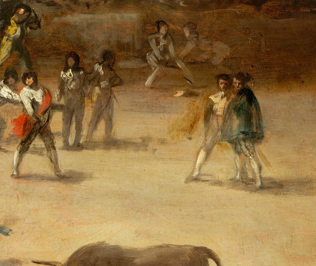 To the right, the charging bull. Pure kinetic threat.