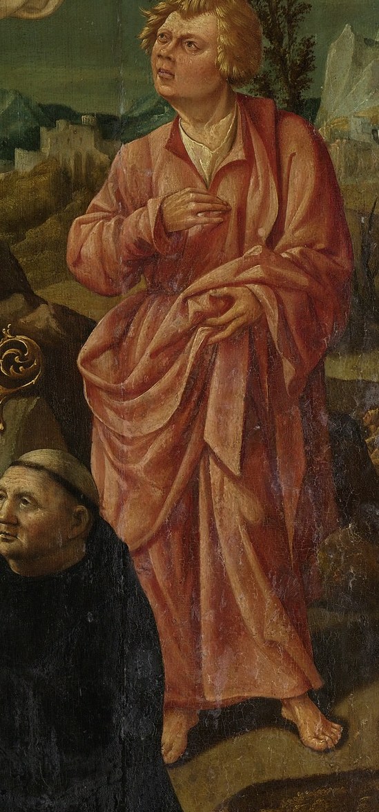 Saint John watches, a witness to the profound tragedy.