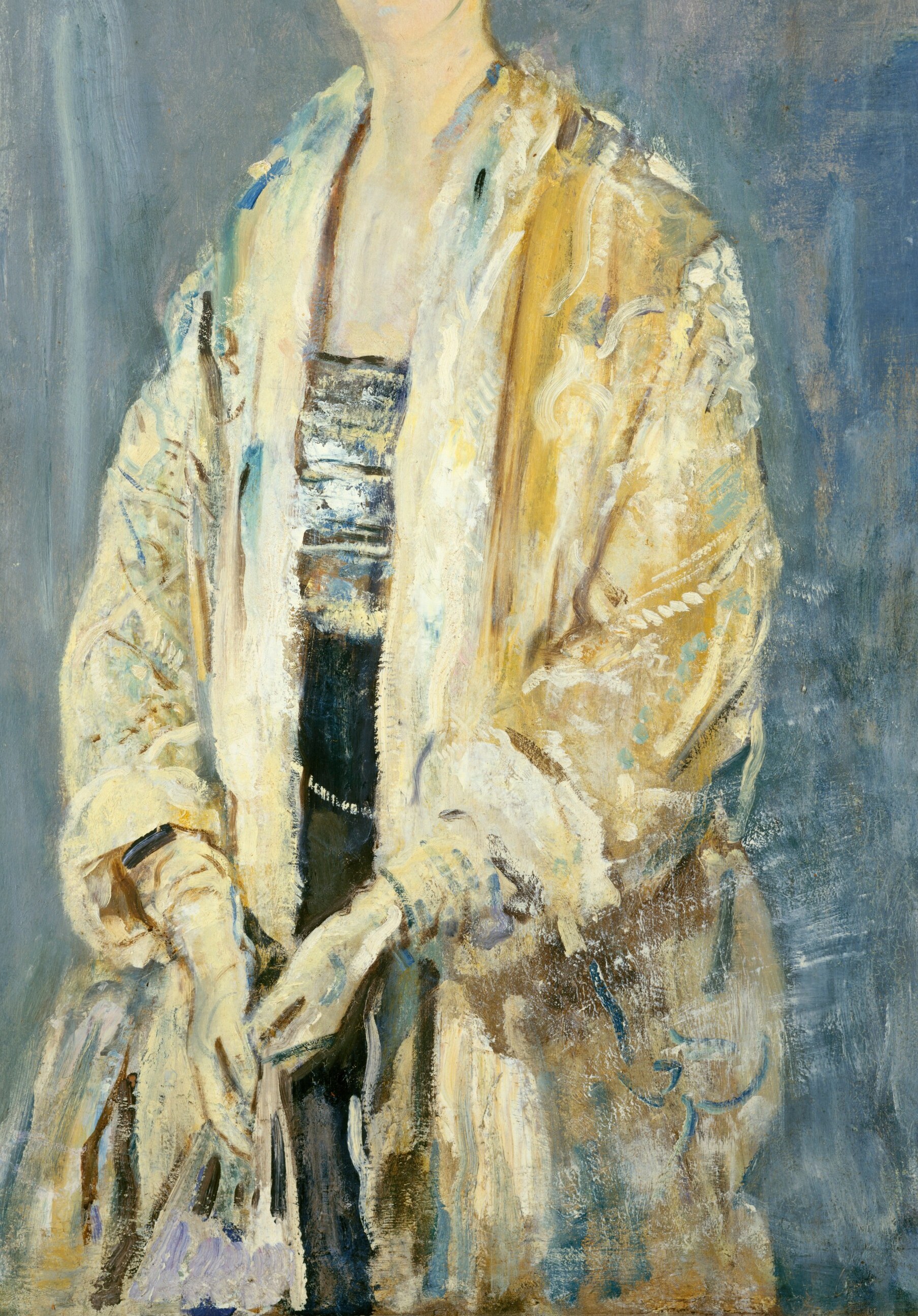Look at the shawl. That shimmer cost a career.