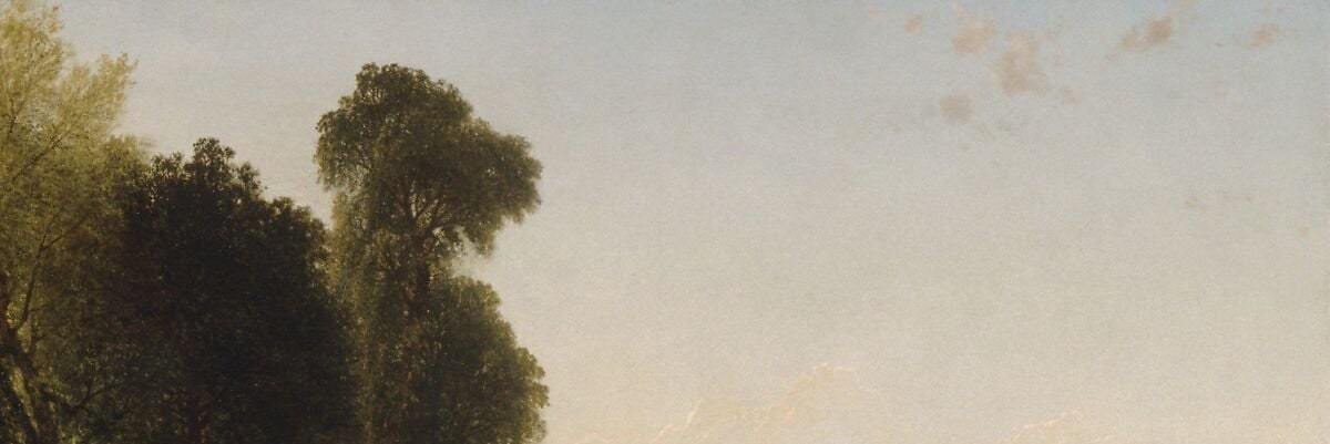 Kensett's Luminism is purest here , the sky holds more atmosphere than color, the brushwork completely dissolved into soft gradations of radiant air.