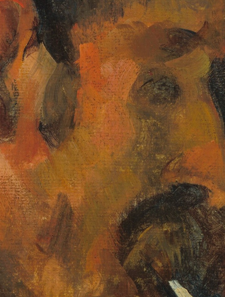 The painter built his face with thick, visible brushstrokes.