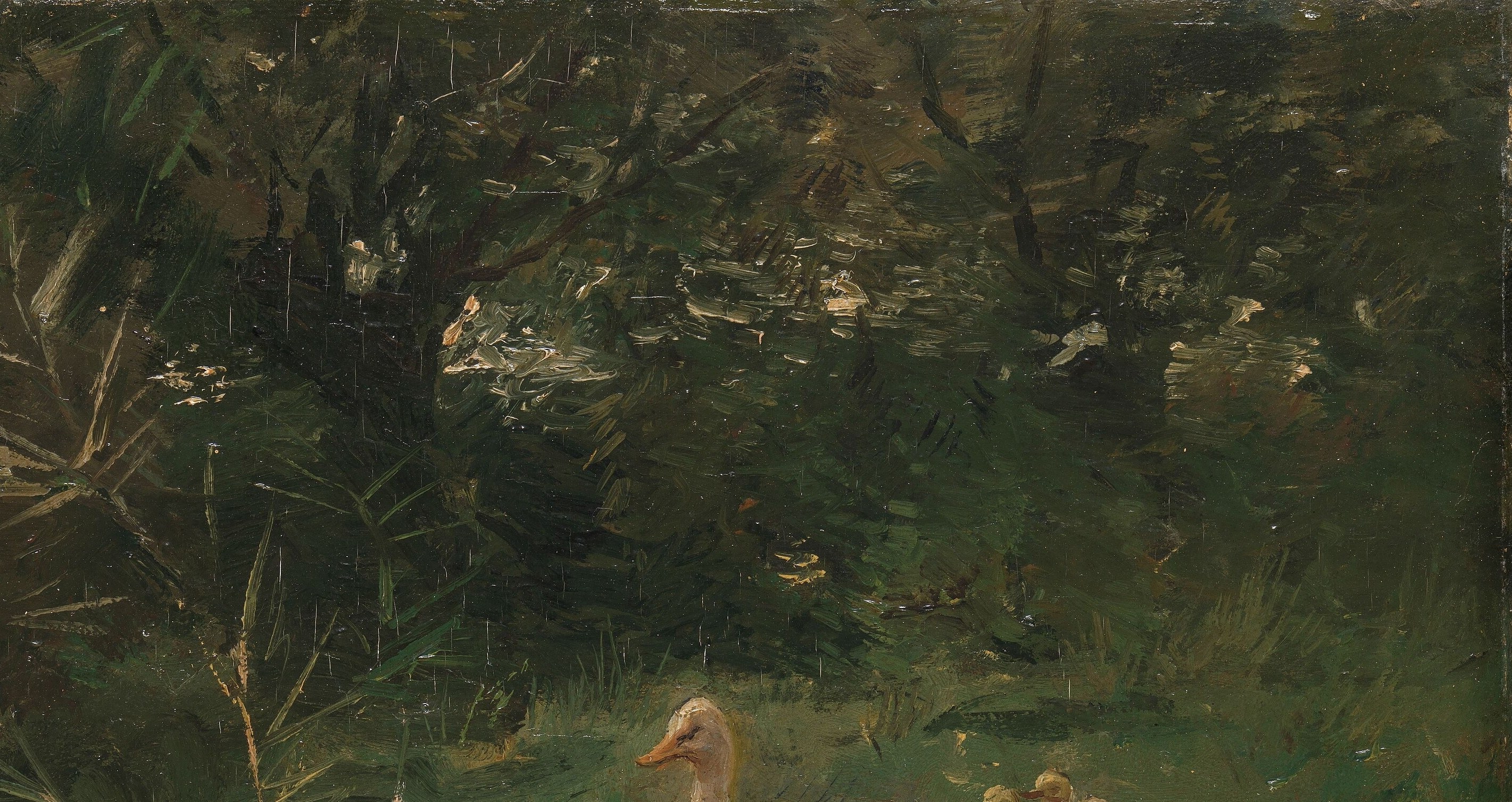 Acts as a tonal backdrop that makes every lighter element pop; the loose, gestural brushwork here is Maris at his most impressionistic.