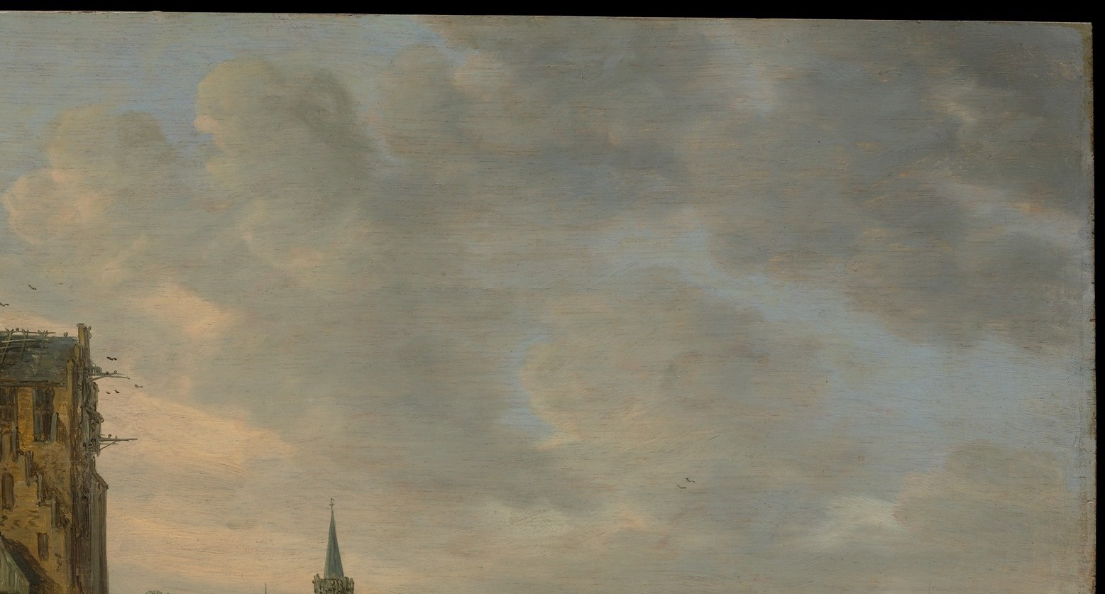 Sky occupies roughly two-thirds of the right half; the soft luminosity filtering through clouds is the painting's primary light source and mood-setter.
