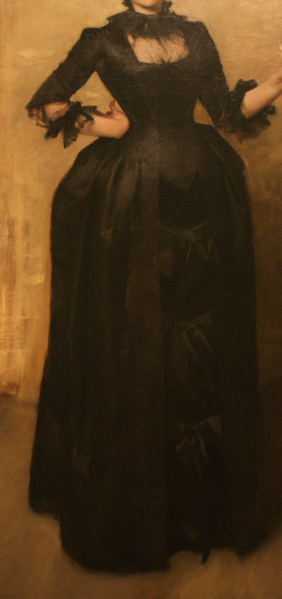 Sargent's deliberate Velázquez homage , the whole composition is a gamble that a near-black mass can carry a large canvas; this is the argument, not merely the costume.