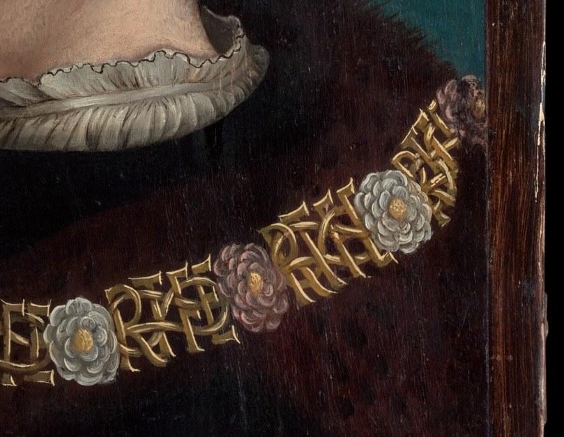 The painter rendered rich fur and stiff fabric.