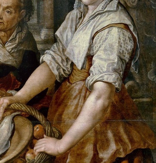 Her contemplative expression and posture convey devotion and a focus on the spiritual over the material.