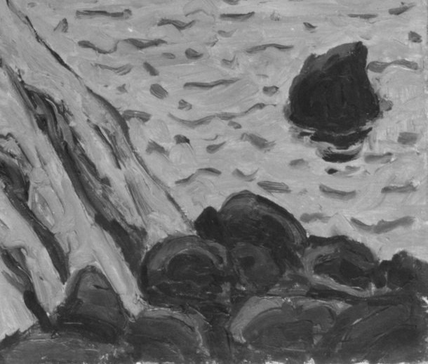 Jagged rocks anchor the composition.