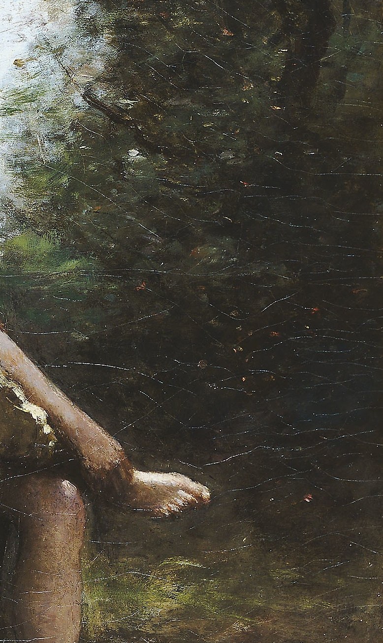 The muted colors and deep shadows create a somber mood.