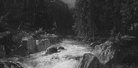 The churning rapids below are the storm's last voice, still audible in the froth.