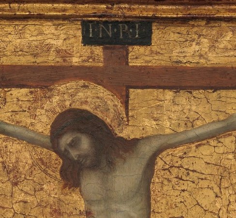 Head falls toward the right shoulder in the Sienese manner; subtle pathos that rewards a slow close-up , eyes closed, mouth slightly open.