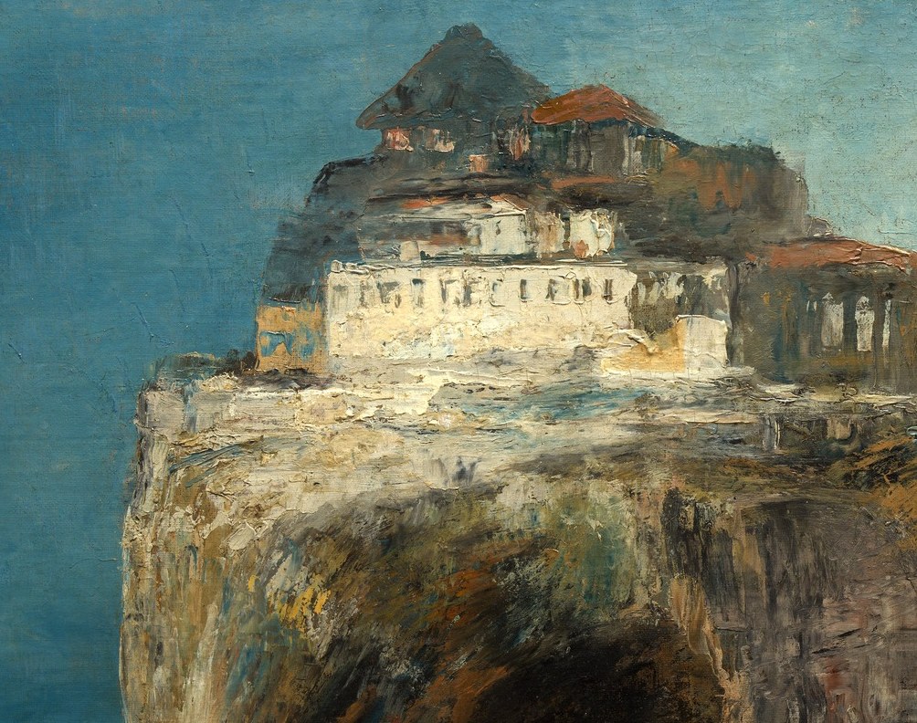 The precarious placement and architecture suggest a fantastical or symbolic dwelling, inviting speculation about its inhabitants and purpose.