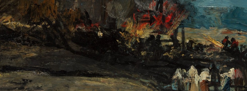 Fires rage at the rock's base.