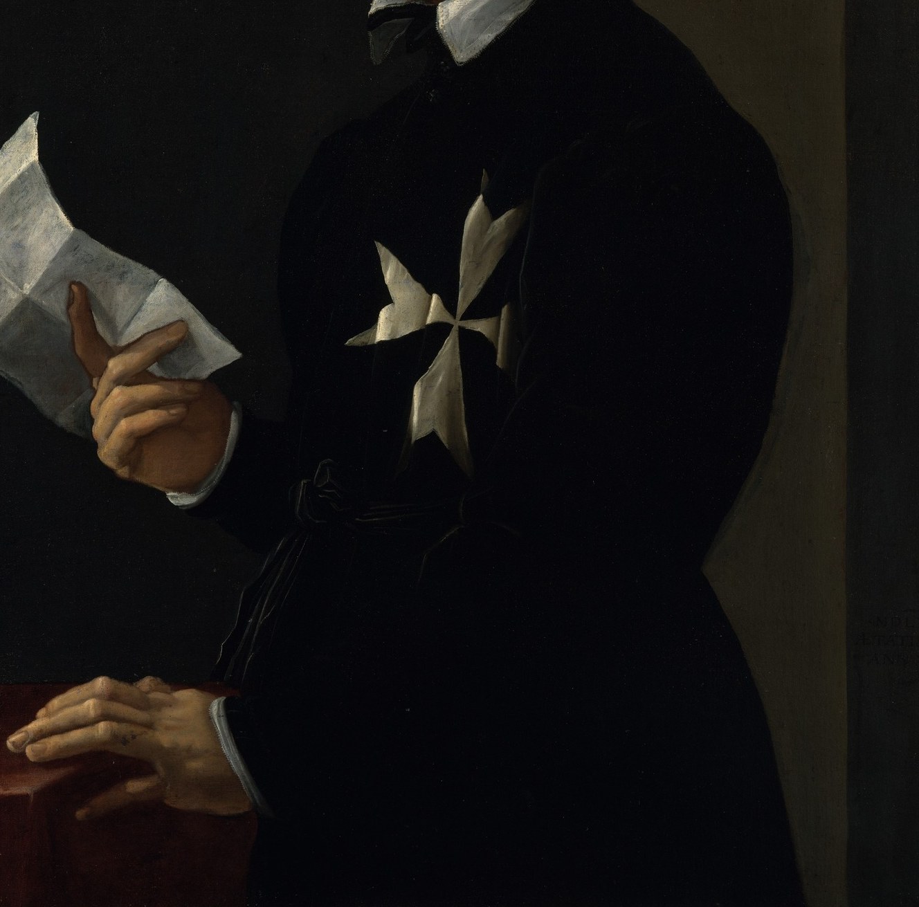 His black doublet could swallow a room. Only the most expensive velvet absorbs light like this.