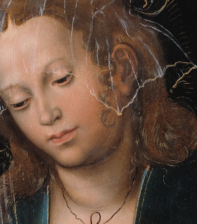 The Virgin Mary cradles the Christ Child, with Saint John adoring them.