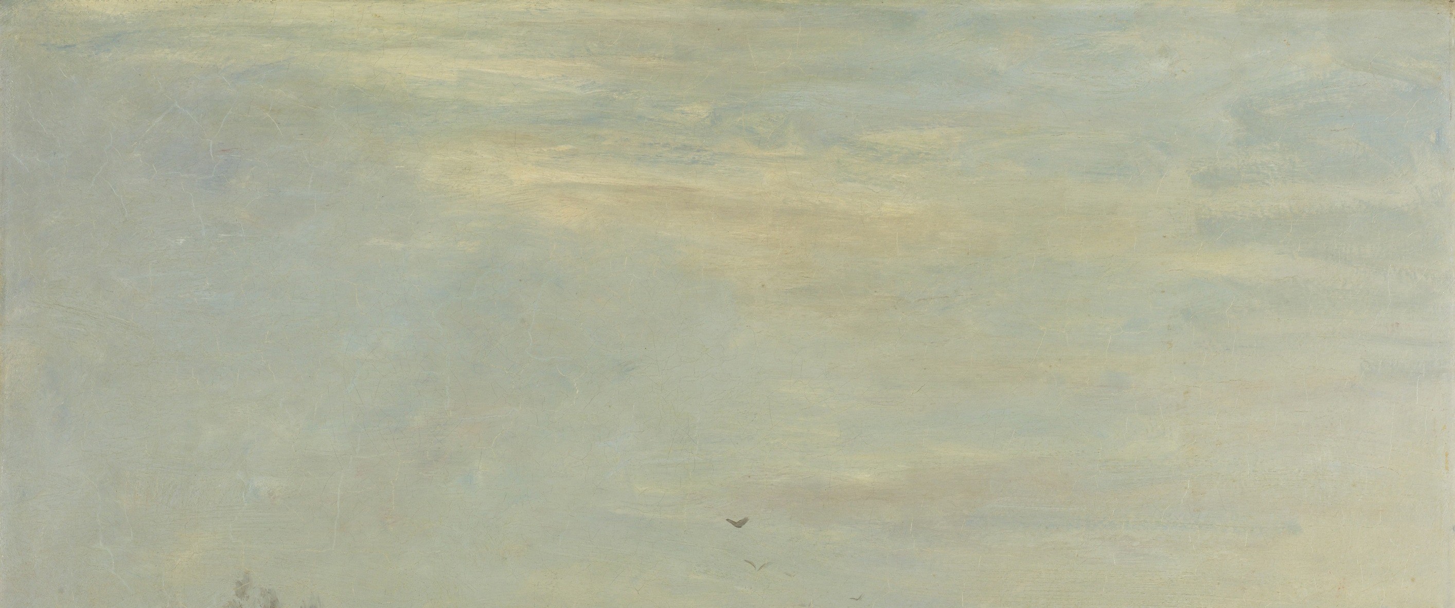 Occupies nearly half the canvas , Maris uses diffuse light rather than dramatic cloud forms to unify the scene tonally; a slow pan upward reveals how the palette shifts from warm earth to cool silver.