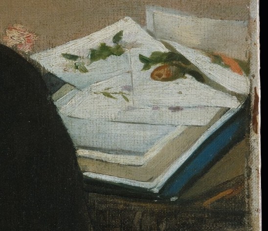 An open book on the table suggests his deep study.