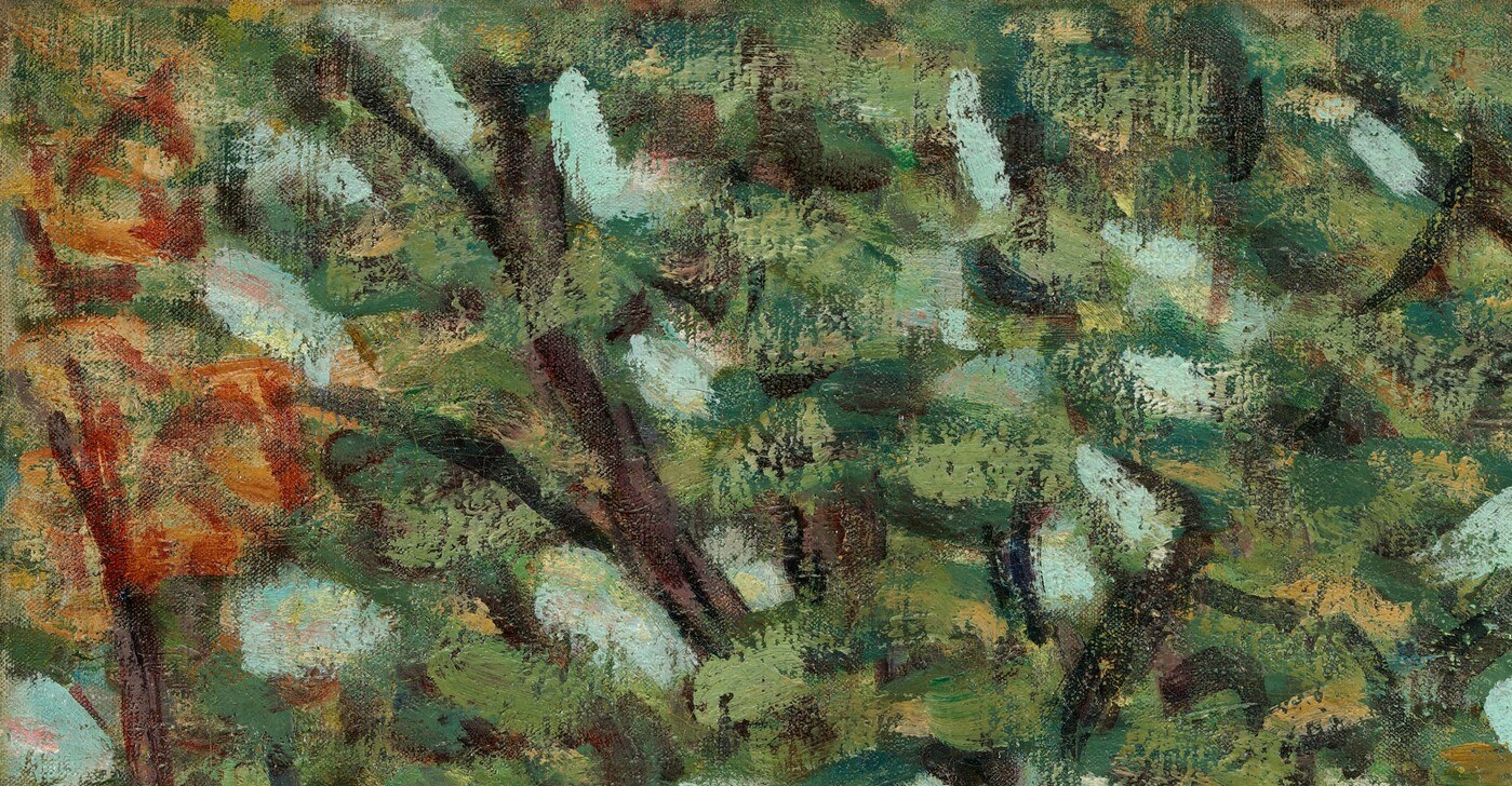 Notice how the painter built these trees from mosaic-like dabs of color.