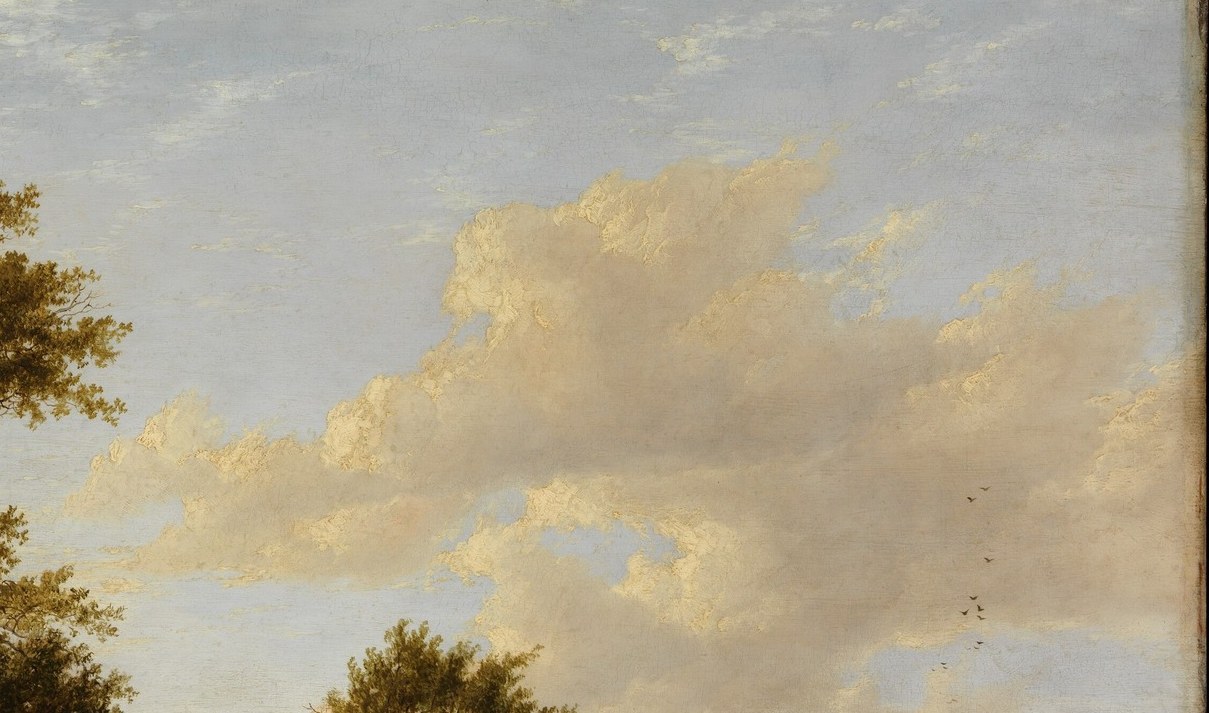 Their texture and light suggest a dynamic sky, adding movement and atmosphere to the scene.